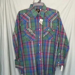 Vintage long sleeve Saddle King Western pearl button large. 16 1/2 regular